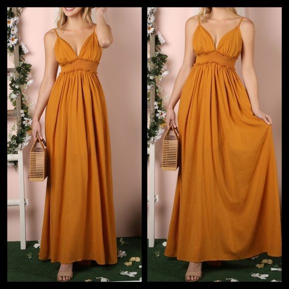 Ninexis Plus Smocking Waist Golden Sun Maxi Dress with Adjustable Strap Size 1X - Picture 5 of 11